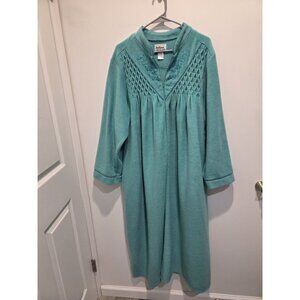 Vtg Anthony Richards Teal Fleece Robe Housecoat Nightgown 1/2 Zip Sz 1X 50" L